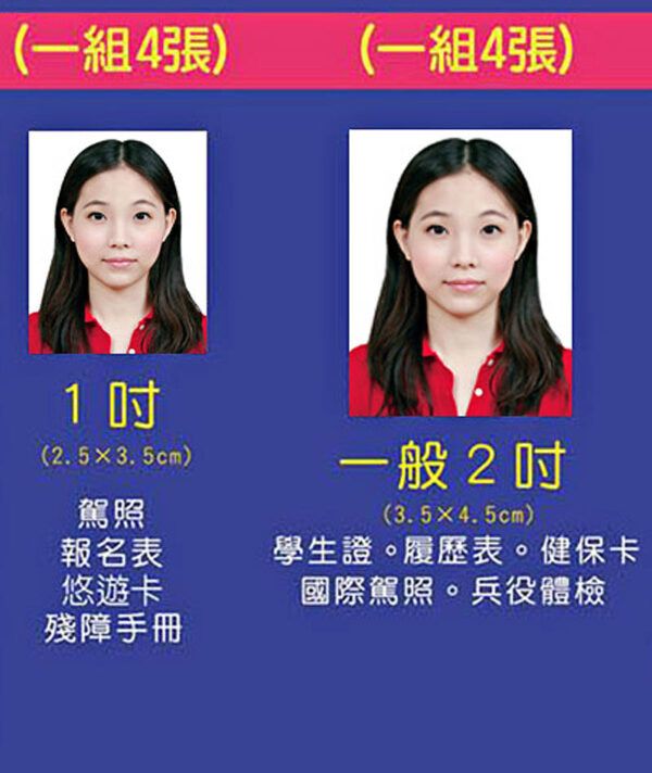 證件照加洗(1吋、2吋)一組4張